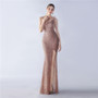 Sexy Feather Sequins Slash Shoulder Side Slit Evening Dress