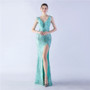 Sexy Feather Beading Sequins Evening Formal Party Side Slit Evening Dress