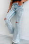 Ripped Denim Pants Women's Micro-Boot Washed High Waist Jeans