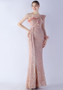 Sexy Slash Shoulder Feather Ruffle Long Sleeve Side Slit Sequin Evening Dress