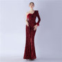 Sexy Slash Shoulder Feather Ruffle Long Sleeve Side Slit Sequin Evening Dress