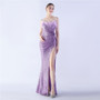 Sexy Straps Feather Sequins Flower Wedding Party Evening Dress