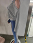 Women's Fall Shoulder Cutout Top Colorblock Metallic Trousers Casual Two Piece Set