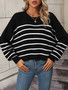 Women Round Neck Oversized Striped Sweater