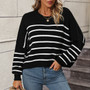 Women Round Neck Oversized Striped Sweater