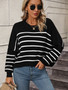 Women Round Neck Oversized Striped Sweater