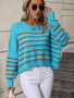 Women Round Neck Oversized Striped Sweater