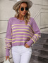 Women Round Neck Oversized Striped Sweater