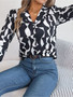 Fall Winter Career Chic Color Contrast Stripe Turndown Collar Long Sleeve Women's Shirt