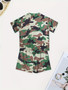 Women's Camouflage Print Short Sleeve Two Piece Shorts Set