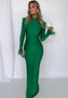 Women's Spring Fashion Chic Round Neck Solid Color Slim Fit Feather Long Sleeve Dress