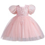 Girls Puff Sleeves Trendy Year-old Flower Girl Dress Skirt Children's Short Mesh Puffy Princess Dress