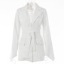 WomenCasual Solid Long Sleeve Lace-Up Belted Blazer