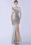 Elegant Feather High-End Sequined One-Shoulder Evening Dress