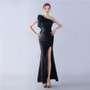 Elegant Feather High-End Sequined One-Shoulder Evening Dress