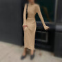 Autumn And Winter Knitting Dress Casual Slim Waist Round Neck Ribbed Slim Fit Knitting Long Dress For Women