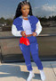 Women's Fall/Winter Casual Cargo Style Color Block Baseball Jacket Sweatpants Sports Two Piece Set