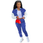 Women's Fall/Winter Casual Cargo Style Color Block Baseball Jacket Sweatpants Sports Two Piece Set