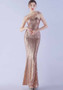 Feather One-Shoulder Slash Shoulder Sequined High-End Evening Dress