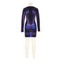 Women's Fashion Printed Round Neck Long Sleeve Slim Dress