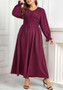 Round Neck Puff Sleeve A-Line Pleated Slim Waist Maxi Dress