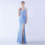 Elegant Feather High-Density Sequined Long Evening Dress