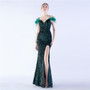 Elegant Feather High-Density Sequined Long Evening Dress