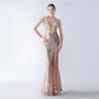 Elegant Feather And Beaded Long Sequined Evening Dress