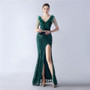 Elegant Feather And Beaded Long Sequined Evening Dress