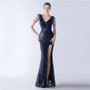 Elegant Feather And Beaded Long Sequined Evening Dress