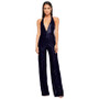 Women's Sleeveless Deep V Halter Neck Low Back Sequin Jumpsuit T