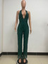 Women's Sleeveless Deep V Halter Neck Low Back Sequin Jumpsuit T