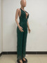 Women's Sleeveless Deep V Halter Neck Low Back Sequin Jumpsuit T