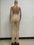 Women's Sleeveless Deep V Halter Neck Low Back Sequin Jumpsuit T