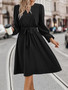 Women V-Neck Lace-Up Long Sleeve Dress