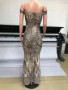 Women Off Shoulder Sequin Backless Maxi Dress