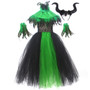 Halloween Girls Sequin Feather Collar Witch Dress Cosplay Costume