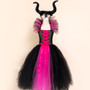 Halloween children's Maleficent witch dress with headband mesh dress two-piece set