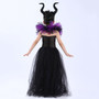 Halloween children's Maleficent witch dress with headband mesh dress two-piece set