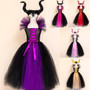 Halloween children's Maleficent witch dress with headband mesh dress two-piece set