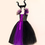 Halloween children's Maleficent witch dress with headband mesh dress two-piece set