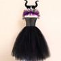 Halloween children's Maleficent witch dress with headband mesh dress two-piece set