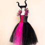 Halloween children's Maleficent witch dress with headband mesh dress two-piece set