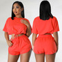 Autumn And Winter Women's Fashion Casual Short Sleeve Solid Color Two-Piece Shorts Set