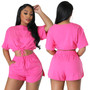 Autumn And Winter Women's Fashion Casual Short Sleeve Solid Color Two-Piece Shorts Set