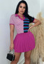 Women's Color Block Sweater Pleated Skirt Two Piece Set