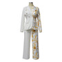 Fashionable Women's Turndown Collar Long Sleeve Printed Suit Two Piece Set