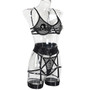 Fashionable Metal Hollow Mesh Sexy See-Through Garter Belt Five-Piece Lingerie Set