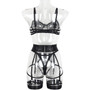 Fashionable Metal Hollow Mesh Sexy See-Through Garter Belt Five-Piece Lingerie Set