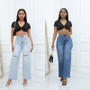 Jeans Blue Wide Leg Straight Denim Trousers